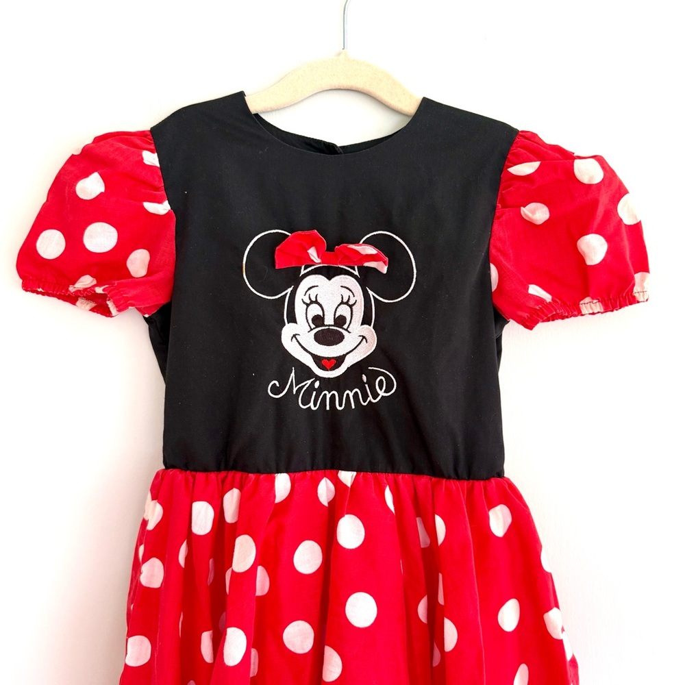 🎈VINTAGE DISNEY Minnie Mouse Puff Sleeve Embroidered Polka Dot Dress - Picture 2 of 8